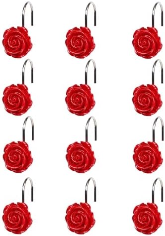 Twofish Red Rose Flower Shower Curtain Hooks Set of 12