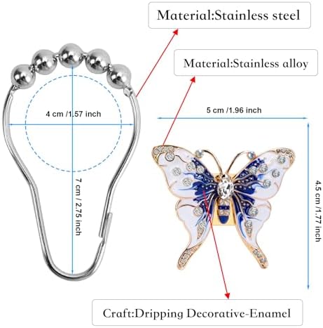 Elerslodia Blue Butterflies Decorative Shower Curtain Hook Set