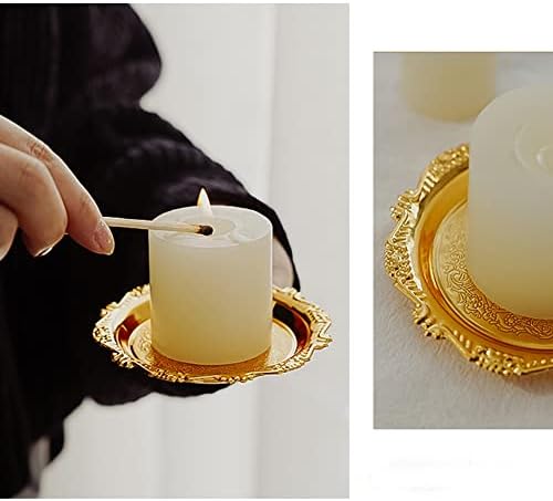 2pc Gold Metal Jewelry Tray Round Candle Organizer Dish