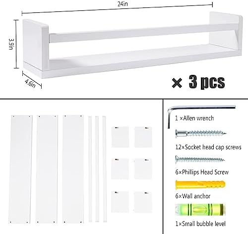 Sturdy 24 Floating Bookshelves for Kids Set of 3 Solid White wood