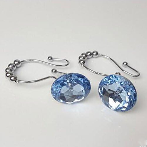 LUXURY WAY Sky-Blue Decorative Shower Curtain Double Hooks