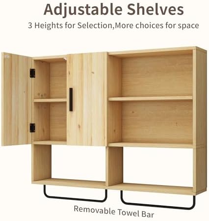 Sturdy Solid Wood Bathroom Cabinet with Towel Bar