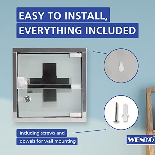 WENKO Medicine Cabinet with Lock and Safety Glass Door
