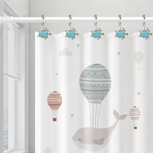 Bristling Blue Turtle Decorative Shower Curtain Hangers Set 12