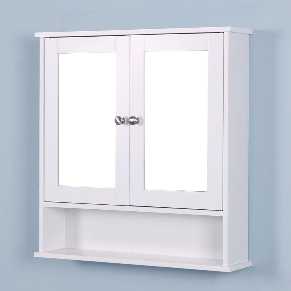 Double Mirror Wall Cabinet for Bathroom Storage White
