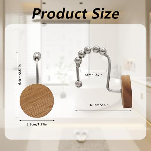 Modern Wood Shower Curtain Hooks 12PCS Silvery