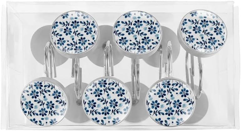 12-Piece Decorative Shower Curtain Hooks with Stainless Steel Rings