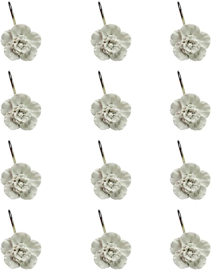 Twofishes White Flower Shower Curtain Hooks 12-Piece Set