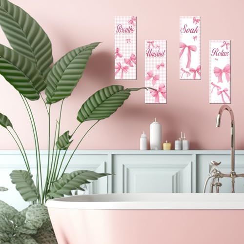 4 Piece Pink Bow Bathroom Wall Decor Set