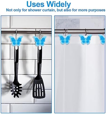 AGPTEK Decorative Butterfly Shower Curtain Hooks Set of 12 Blue