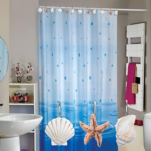 Elegant 12 Piece Seashell Shower curtain Hooks in Light Brown