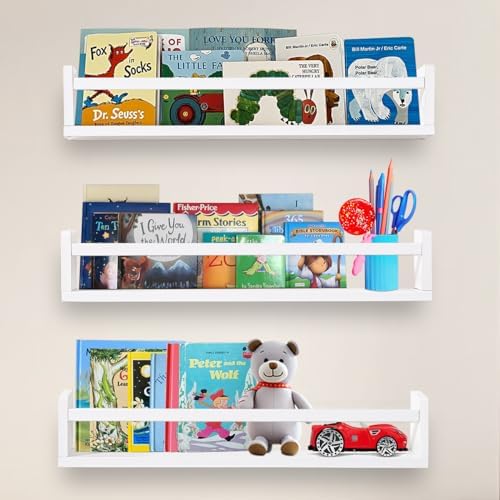 Sturdy 24 Floating Bookshelves for Kids Set of 3 Solid White wood