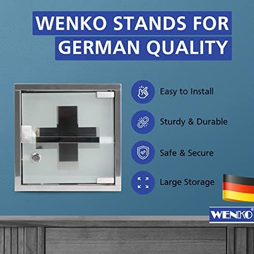 WENKO Medicine Cabinet with Lock and Safety Glass Door