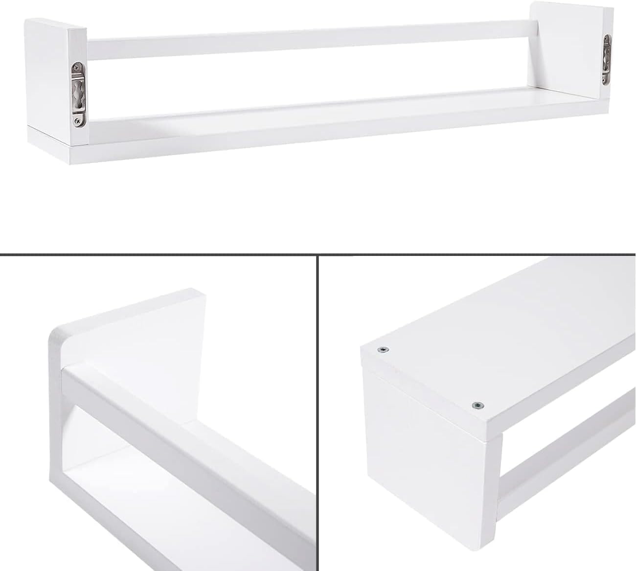 Sturdy 24 Floating Bookshelves for Kids Set of 3 Solid White wood