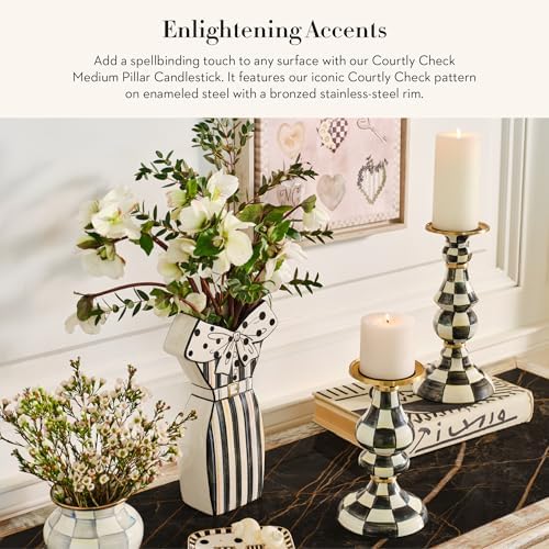 Candleholder - Cute Black White Courtly Check Enamel Pillar Candle Stand