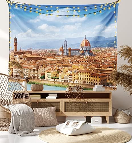 Ambesonne Cityscape Tapestry - 60x40 Brown Blue Wall Hanging