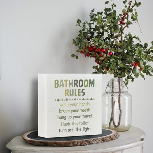 Kids Bathroom Wooden Box Sign 5x5 Green