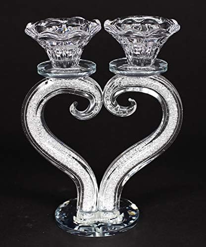 Radiant Heart Shaped Crystal Candle Holder for Two Taper Candles 7 Tall