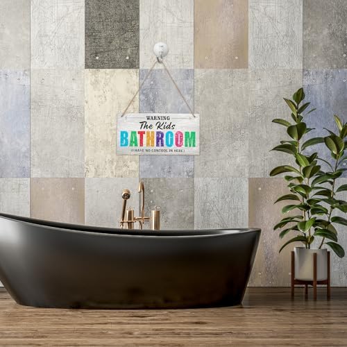 Kids Bathroom Wood Sign Funny Kids Bathroom Warning Decor