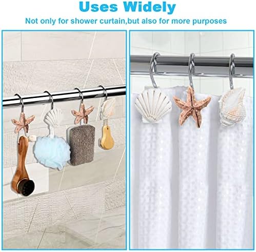 Elegant 12 Piece Seashell Shower curtain Hooks in Light Brown