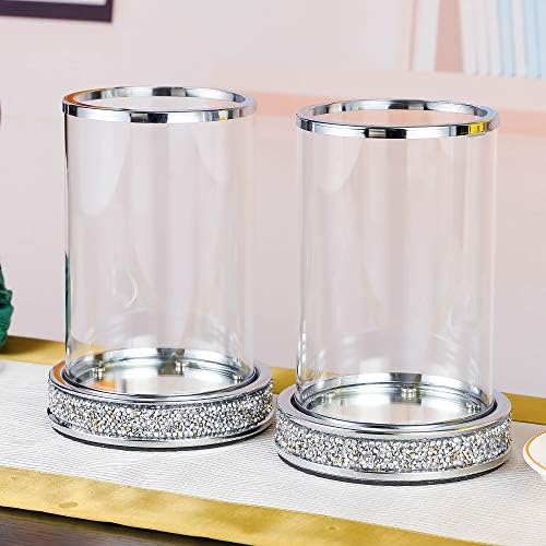 Silver Pillar Candle Holder Set of 2 Silver