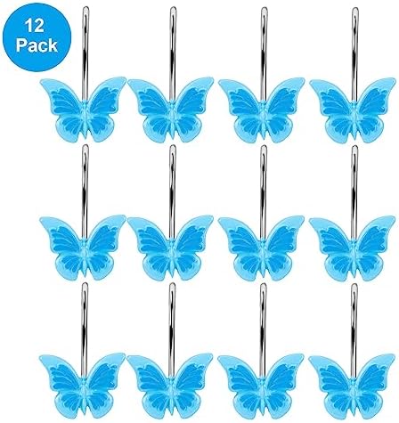 AGPTEK Decorative Butterfly Shower Curtain Hooks Set of 12 Blue