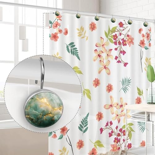 XAVOY 12-Piece Marble Texture Stainless Steel Shower Curtain Hangers