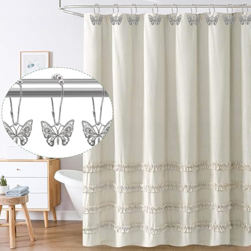 Decorative Shower Curtain Hooks 12PCS Silver Butterfly Hangers
