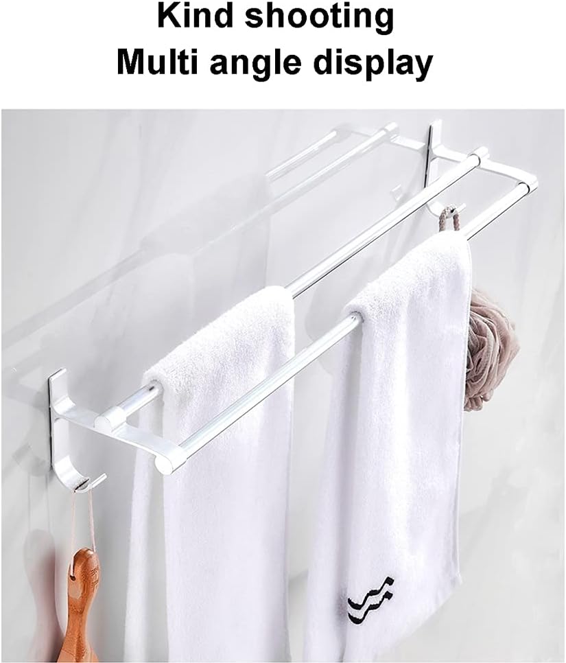 Towel Rail for Bathroom Modern Aluminum Double Bar Towel Holder with Hooks