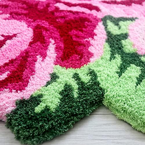 UKELER 65x236 inch Kitchen Runner Pink Rose Non-Slip Soft for Home