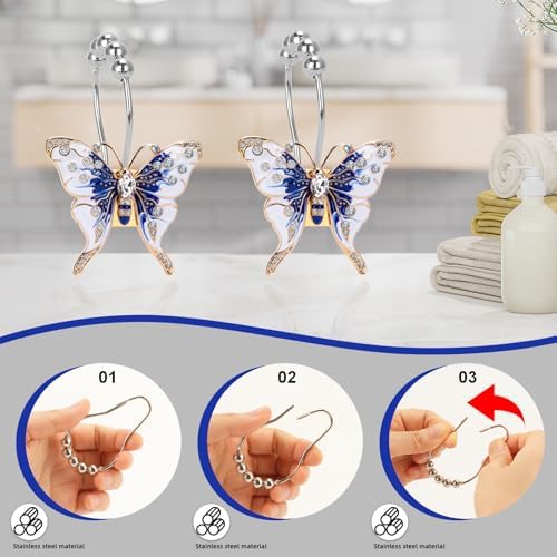 Elerslodia Blue Butterflies Decorative Shower Curtain Hook Set