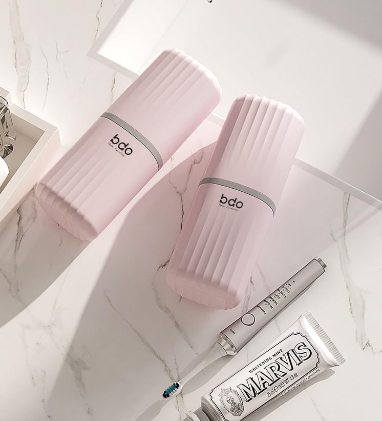 Short Sweet Travel Toothbrush Holder Case with Cup for Kids Pink