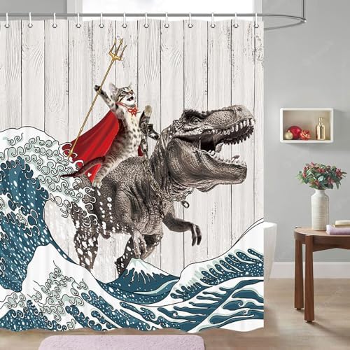 Fun Cat Dinosaur Showers Against the Wall