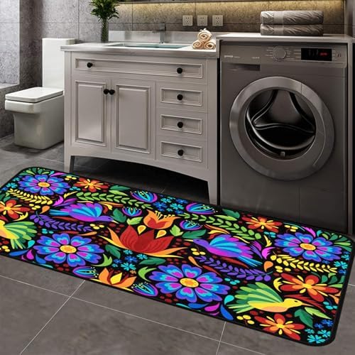 Elegant Floral Mexican Birds Kitchen Rugs