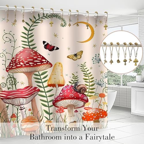 Cost-Effective Retro Shower Curtain Hanger with Frog and Mushroom Design