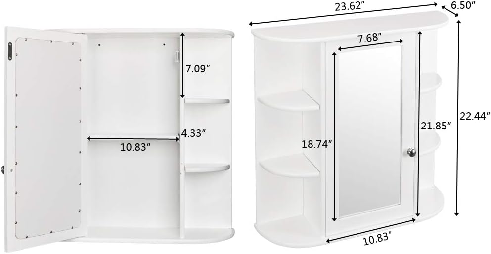 Rpuzonier Wall Mounted Cabinet with Mirror and Shelves