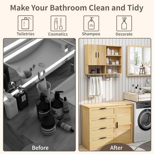 Sturdy Solid Wood Bathroom Cabinet with Towel Bar