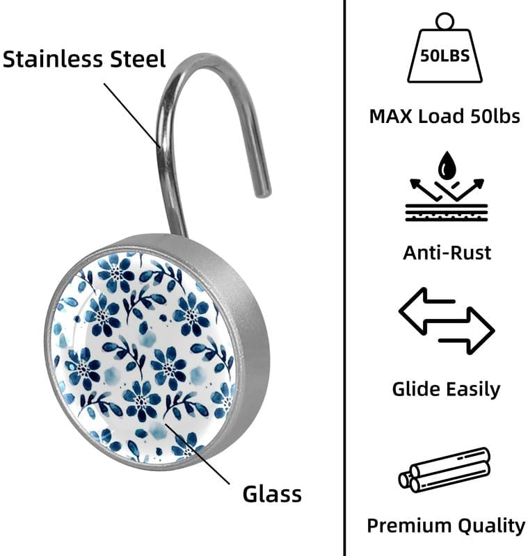 12-Piece Decorative Shower Curtain Hooks with Stainless Steel Rings