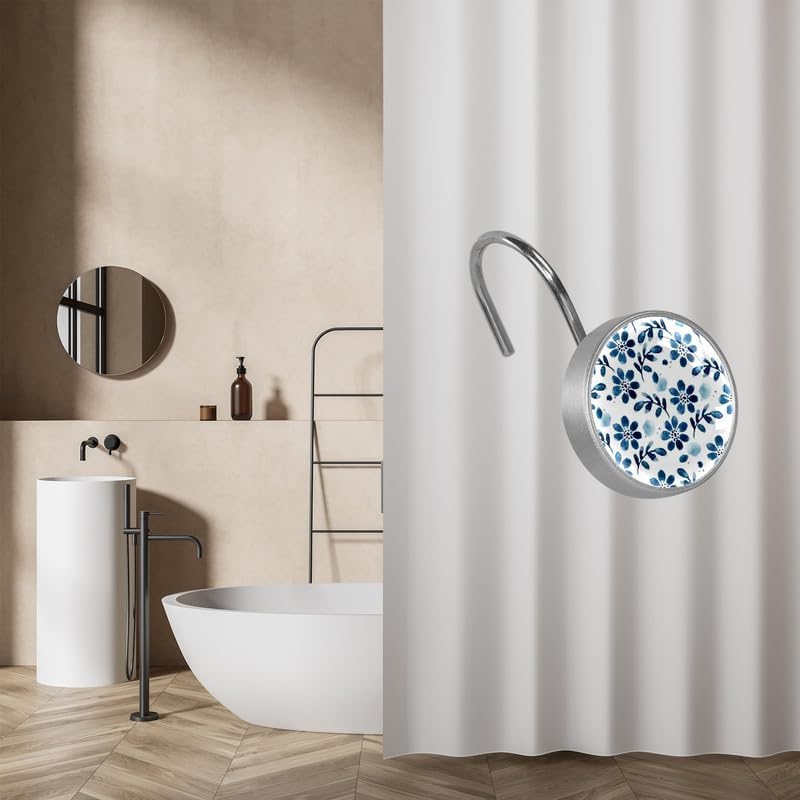 12-Piece Decorative Shower Curtain Hooks with Stainless Steel Rings