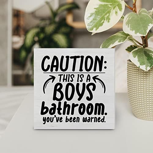 Country Caution Boys Bathroom Wood Box Sign Decor