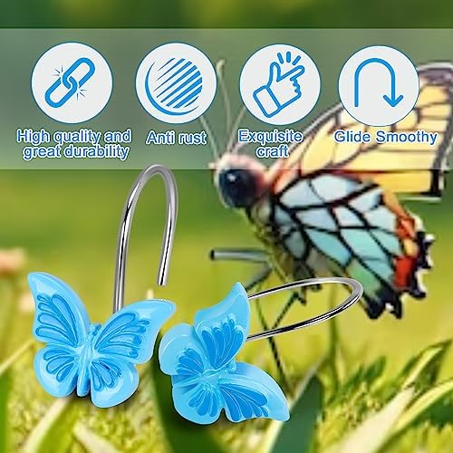 AGPTEK Decorative Butterfly Shower Curtain Hooks Set of 12 Blue