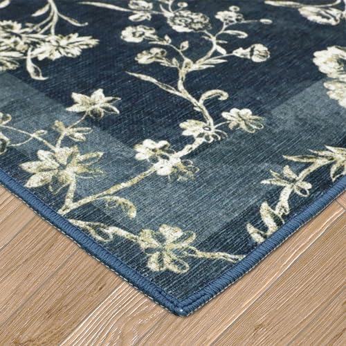 Laura Ashley Dark Navy Aria Floral Border 2-Piece Rug Set