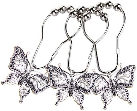 12-Piece Rustproof Butterfly Shower Curtain Hangers Garden Nature Themed