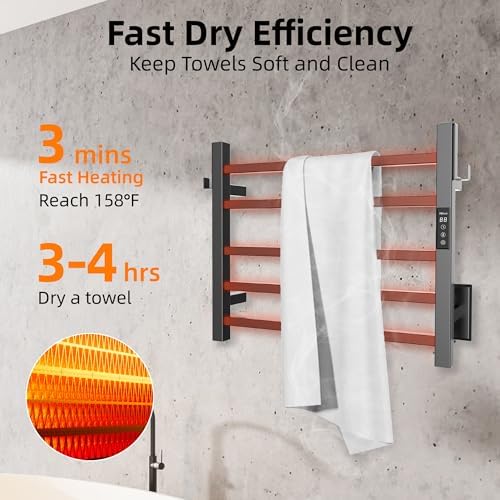 PBhusri Heated Towel Rack 5 Bar Matte Black