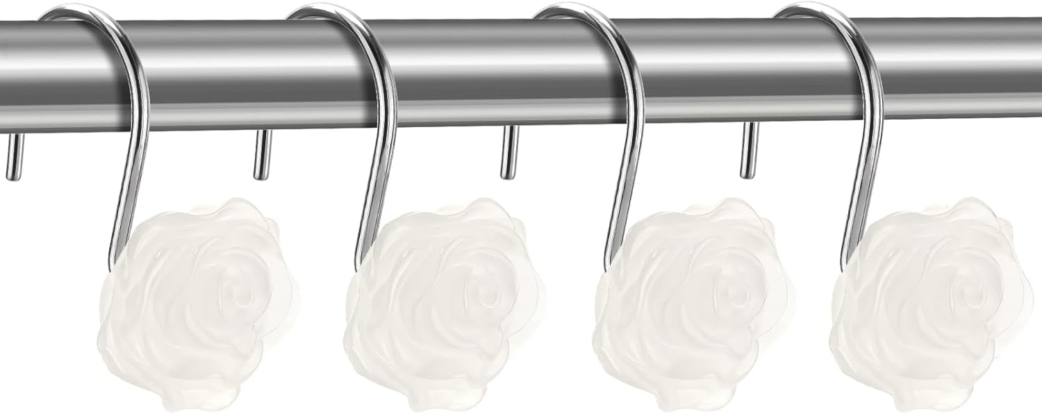 12 Pc Glowing Rose Shower Hooks Elegant Bathroom Decor
