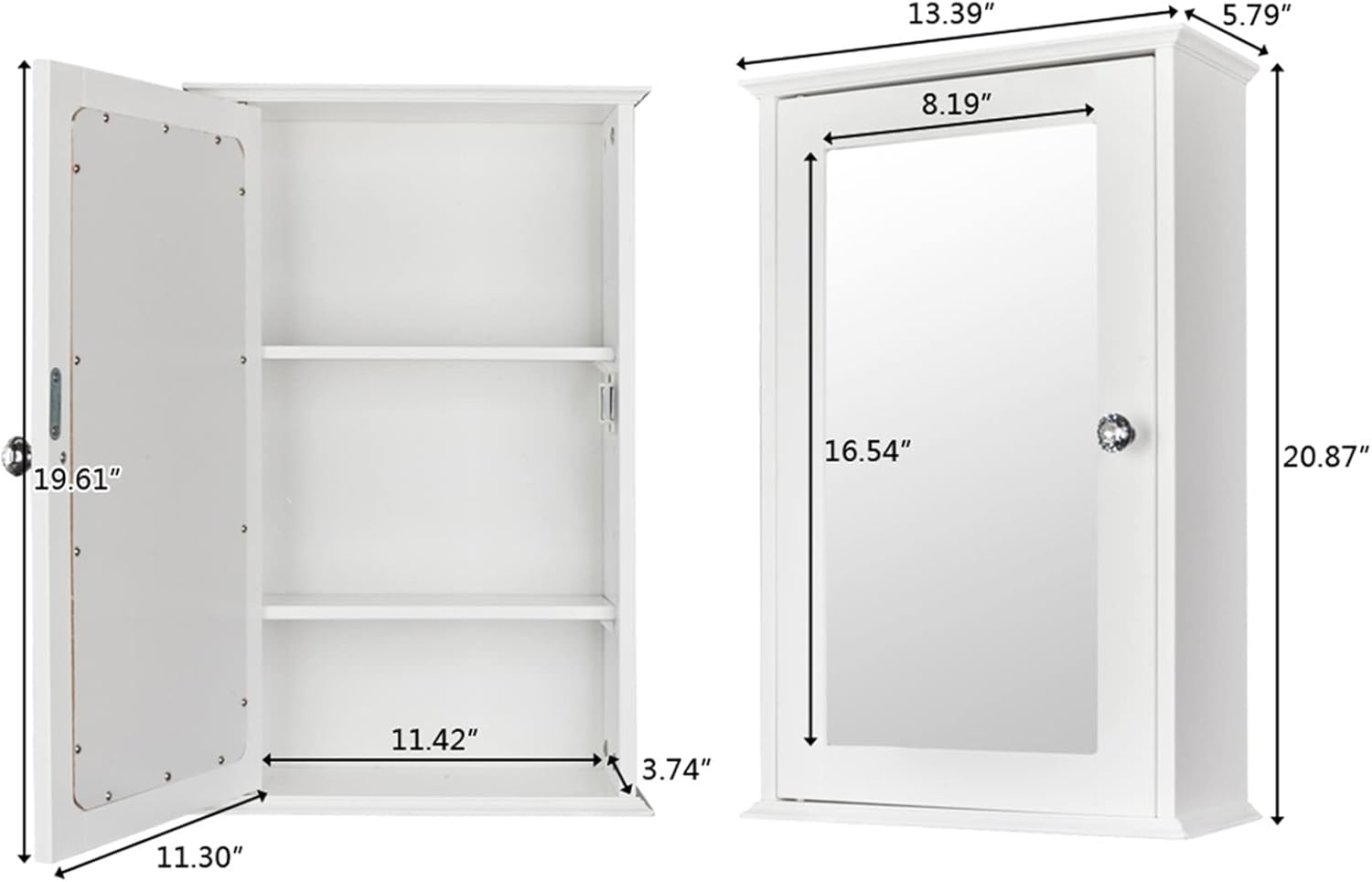 Mirror Wall Cabinet with Adjustable Shelves and Crystal Knob