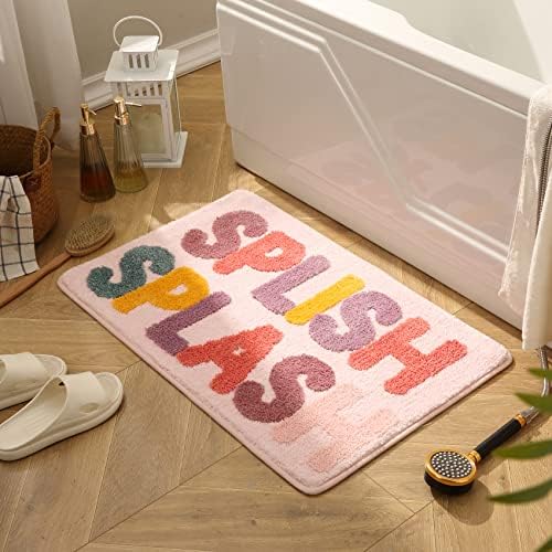 Kids Bath Rug Microfiber Non-Slip Mat Splish Pink 20x32