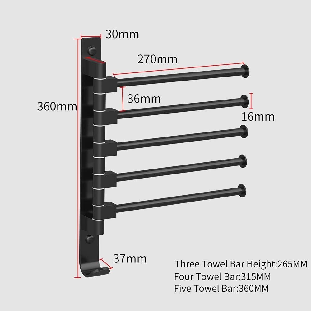 Black Towel Rail for Bath Wall-Mounted Towel Holder with 4 Bars