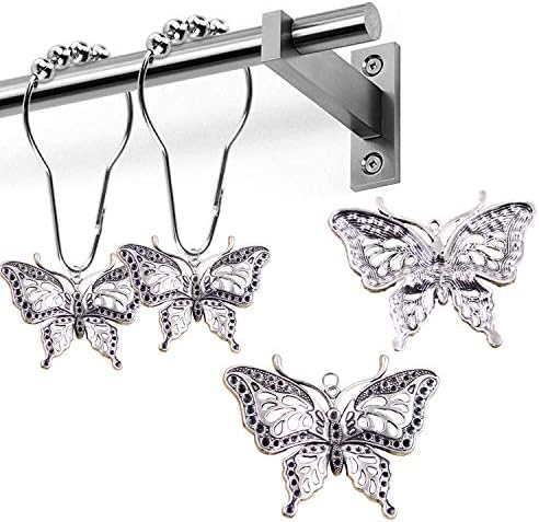 12-Piece Rustproof Butterfly Shower Curtain Hangers Garden Nature Themed