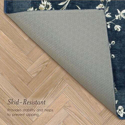 Laura Ashley Dark Navy Aria Floral Border 2-Piece Rug Set